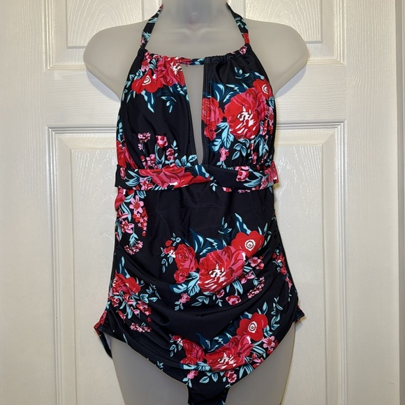 Smismivo Tummy Control Swimwear Halter One Piece Ruched Slimming Bathing Suit XL - Picture 4 of 14